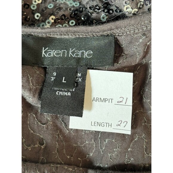 Karen Kane Women’s Gray Sequin Tunic Top Sz Large 3/4 Dolman Sleeve Holiday Glam - Picture 2 of 9
